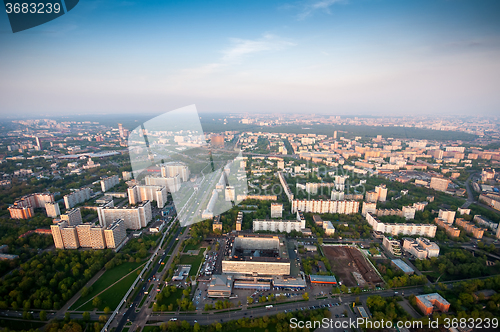 Image of Bird\'s eye view of Moscow at dawn