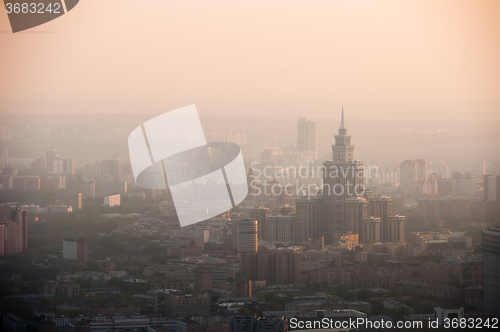 Image of Bird\'s eye view of Moscow at dawn