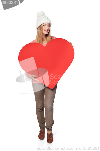 Image of Woman with heart banner