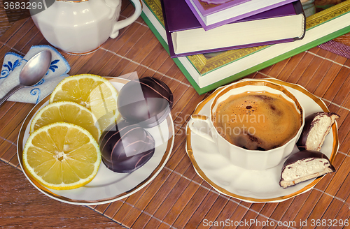 Image of Still life : a Cup of black coffee on the table.