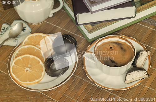 Image of Still life : a Cup of black coffee on the table.