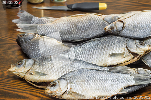 Image of Salted and dried river fish on a white background.