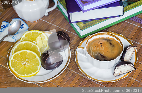 Image of Still life : a Cup of black coffee on the table.
