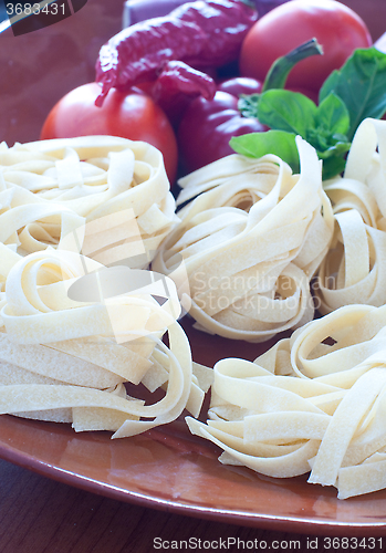 Image of Typical Italian pasta called " noodles " with hot peppers and to