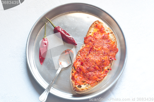 Image of Bruschetta bread with spicy calabrese salami nduja