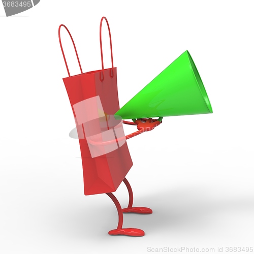 Image of Shopping Bag With Megaphone Shows Sale Announcement