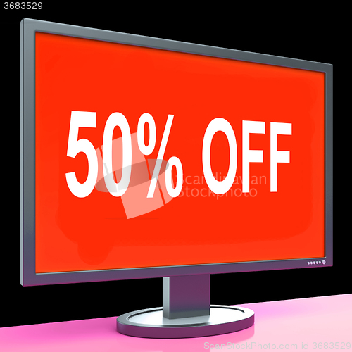 Image of Fifty Percent Off Monitor Means Discount Or Sale Online