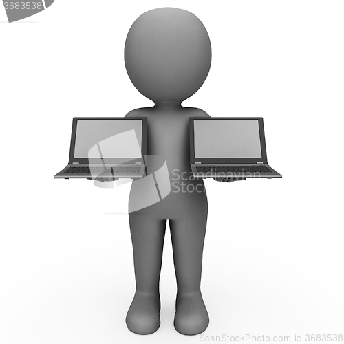 Image of Laptops And Character Shows Browsing Internet