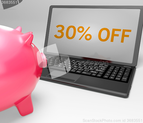 Image of Thirty Percent Off On Notebook Showing Promotions