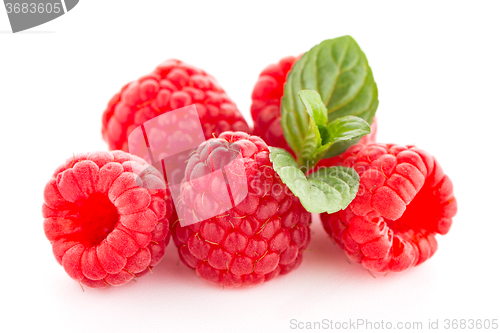 Image of Raspberries with leaves