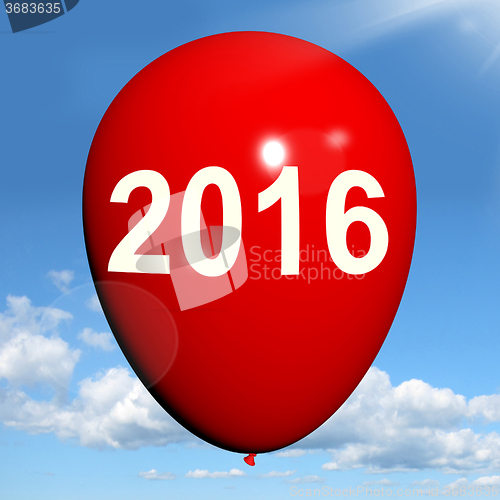 Image of Two Thousand Sixteen on Balloon Shows Year 2016