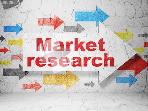Image of Marketing concept: arrow with Market Research on grunge wall background