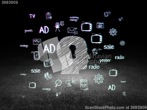 Image of Marketing concept: Head With Keyhole in grunge dark room