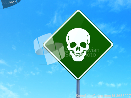 Image of Healthcare concept: Scull on road sign background