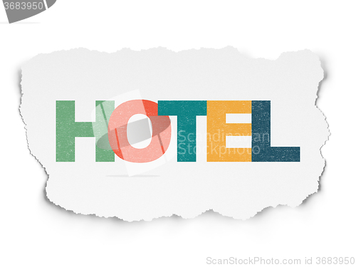 Image of Vacation concept: Hotel on Torn Paper background