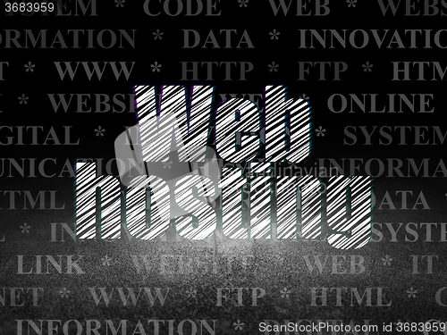 Image of Web development concept: Web Hosting in grunge dark room