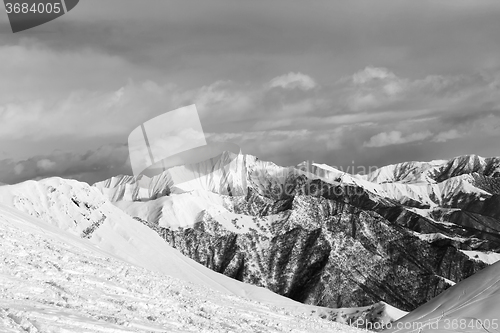 Image of Black and white snowy mountains