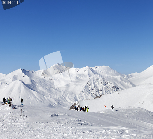 Image of Top of ski slope at nice sun morning