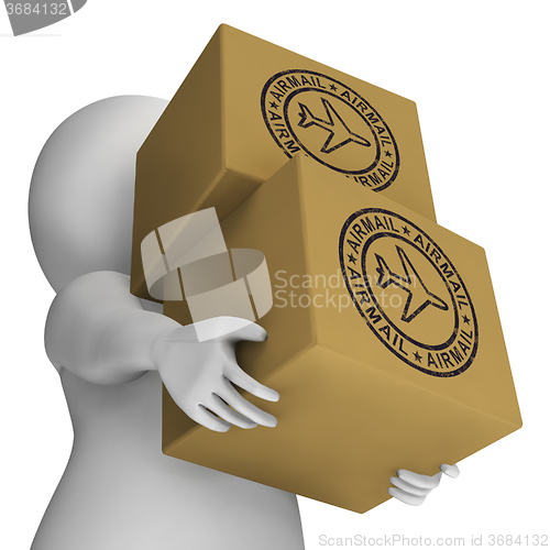 Image of Airmail Stamp On Boxes Showing International Deliveries