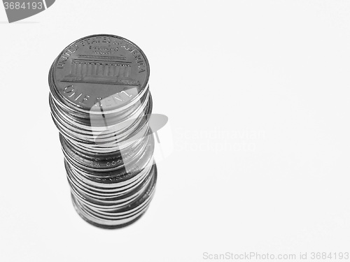 Image of Black and white Dollar coins 1 cent wheat penny