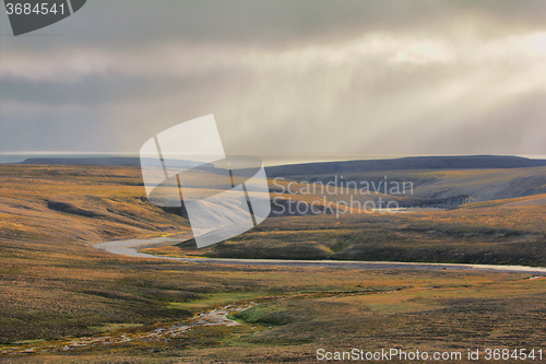 Image of Scarce landscape of cold Arctic desert. Novaya Zemlya archipelago. Nuclear testing range 3