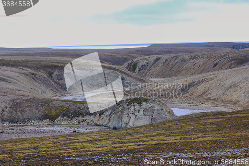 Image of Scarce landscape of cold Arctic desert. Novaya Zemlya archipelago. Nuclear testing range 2