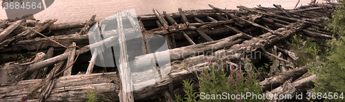 Image of  old dilapidated wooden pier panorama