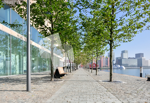 Image of paved pedestrian promenade in Rotterdam Netherlands Holland