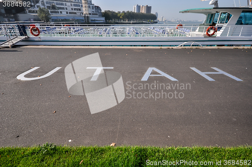 Image of metal lettering at promenade in front of hotel New York  Rotterdam Holland