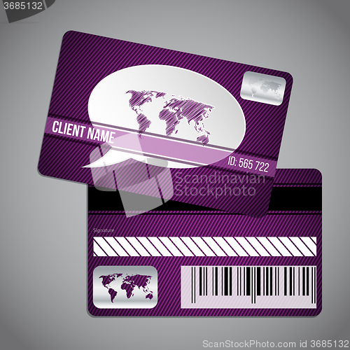 Image of Loyalty card with world map and speech bubble on striped backgro