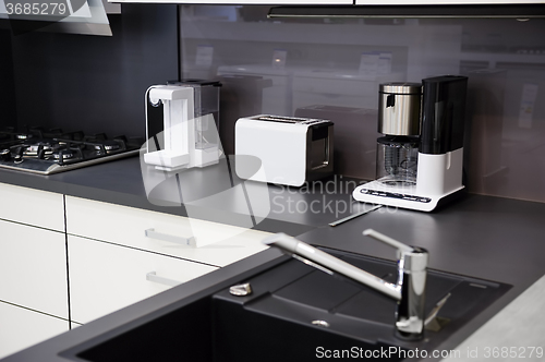 Image of Modern hi-tek kitchen, clean interior design