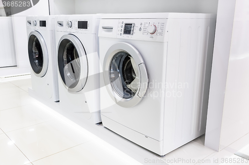 Image of washing mashines in appliance store