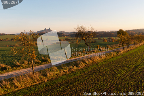 Image of Morning landscape and Trosky Castle, Czech Republic