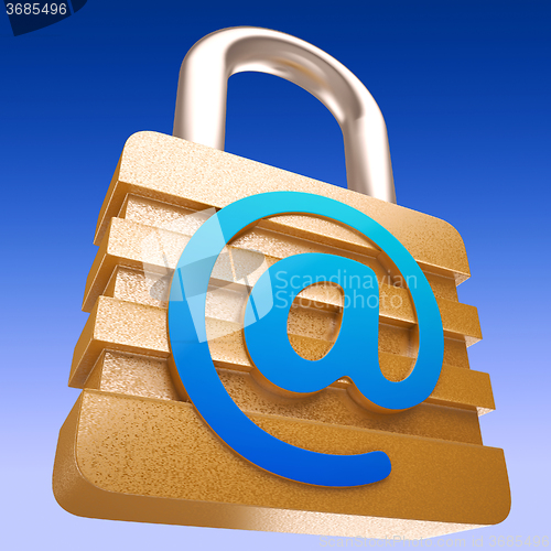 Image of At Sign Padlock Shows Security Online Communication