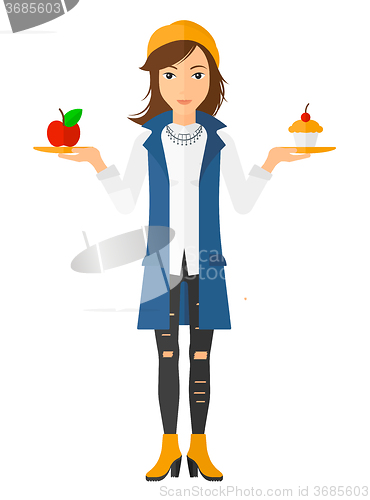 Image of Woman with apple and cake.