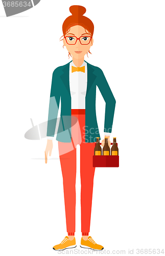 Image of Woman with pack of beer.