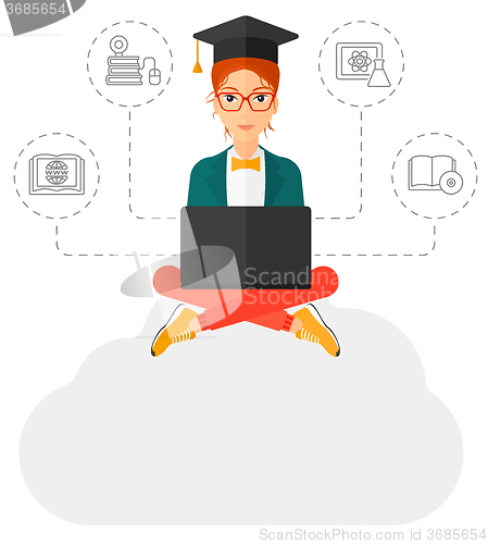 Image of Graduate sitting on cloud.