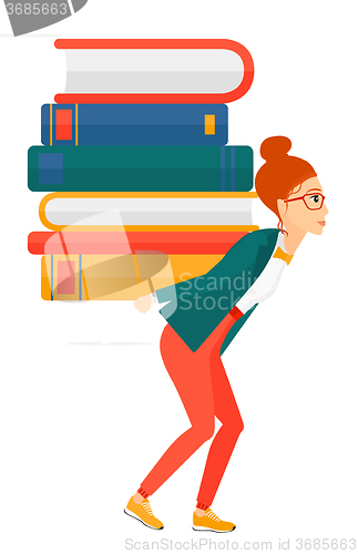 Image of Woman with pile of books.