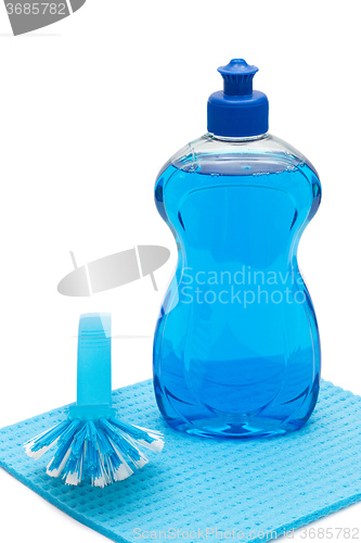 Image of Dishwashing liquid with brush and cloth