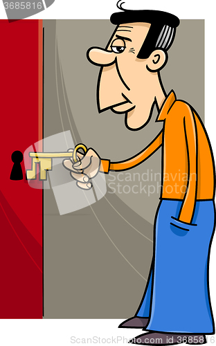 Image of man with key cartoon