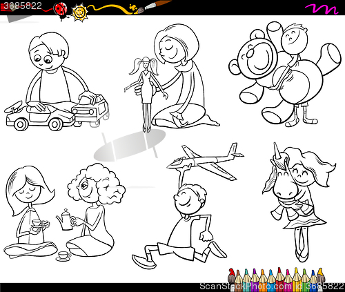 Image of kids and toys coloring page