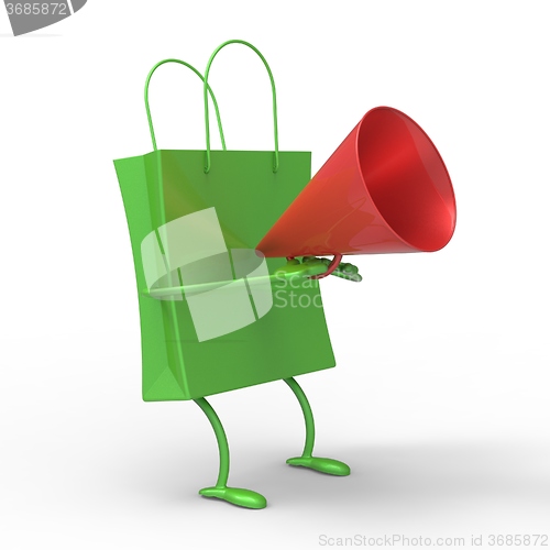 Image of Shopping Bag With Megaphone Showing Sale Announcement