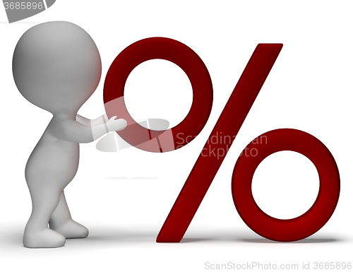 Image of Percent Sign With 3d Man Showing Percentage Or Reductions