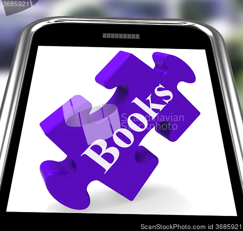 Image of Books Smartphone Means E-Book Or Reading App