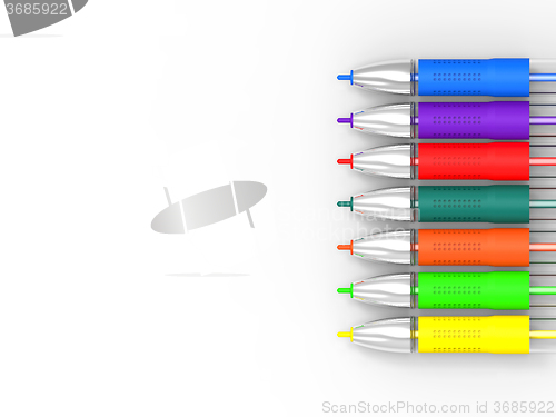 Image of Multicolored Pens On White Background Shows Felt Pens With Copy 