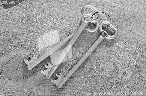 Image of key on wooden background