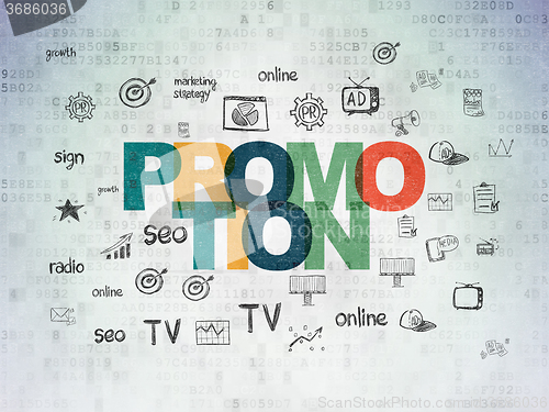 Image of Advertising concept: Promotion on Digital Paper background