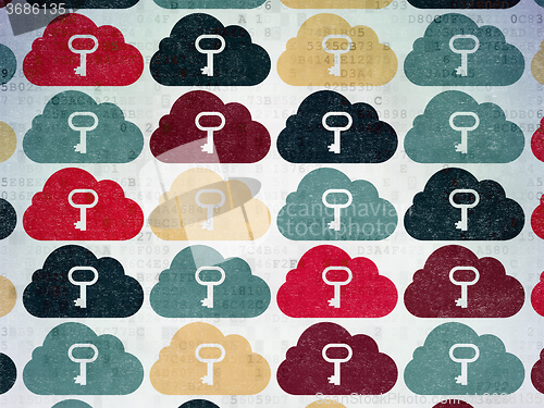 Image of Cloud networking concept: Cloud With Key icons on Digital Paper background
