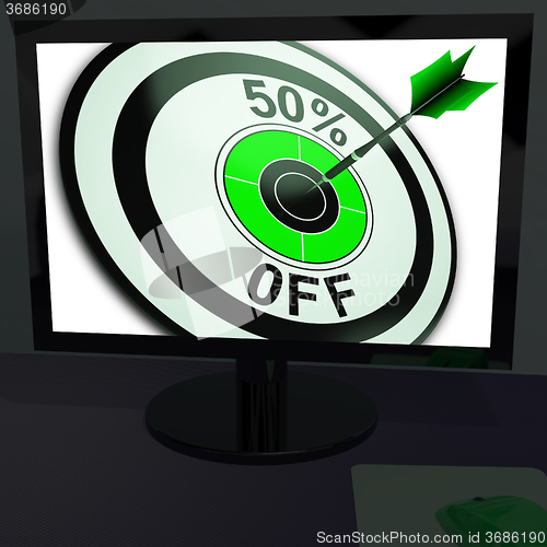 Image of Fifty Percent Off On Monitor Showing Special Discounts