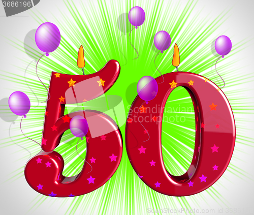 Image of Number Fifty Party Show Fiftieth Birthday Candles Or Celebration